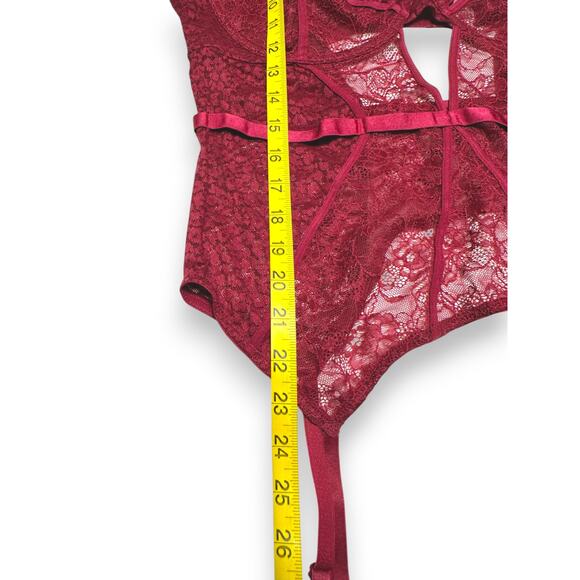 NWT Adore Me Burgundy Lace Bustier Corset With Garters Size 38DDD - Picture 5 of 11